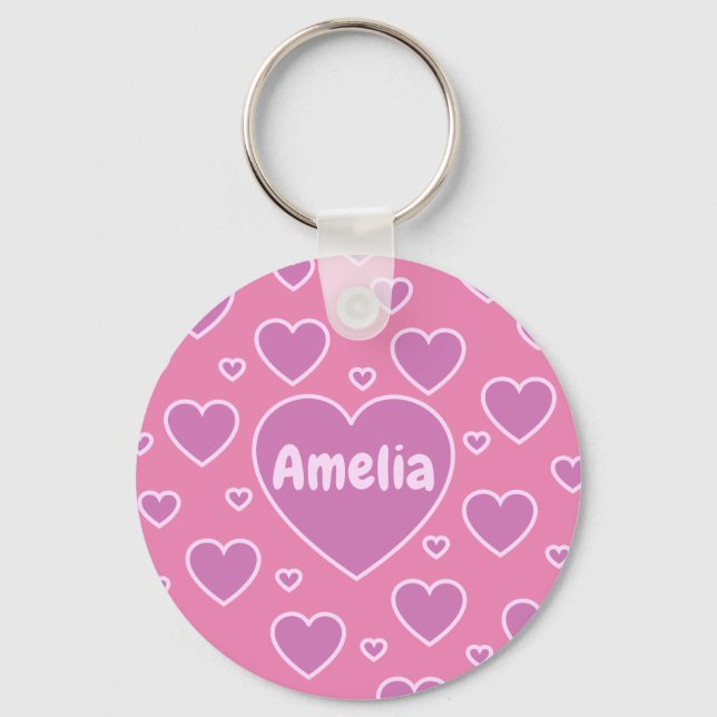 Porte-clés Coeurs roses Preppy Aesthétique Key Ring (Recto)