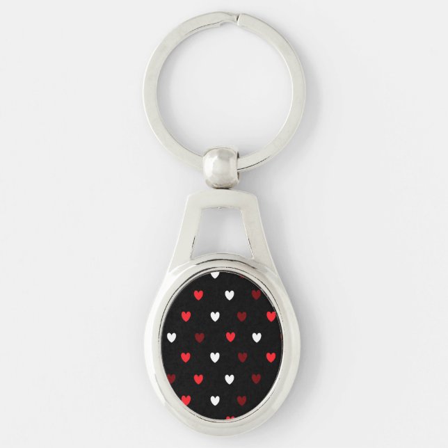 Porte-clés Coeurs rouge et blanc sur noir (Devant)