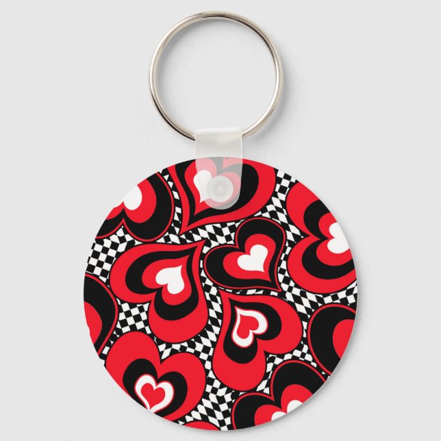 Porte-clés Coeurs, rouge, noir, blanc (Recto)