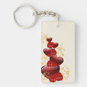 Porte-clés Coeurs rouges et roses rouges