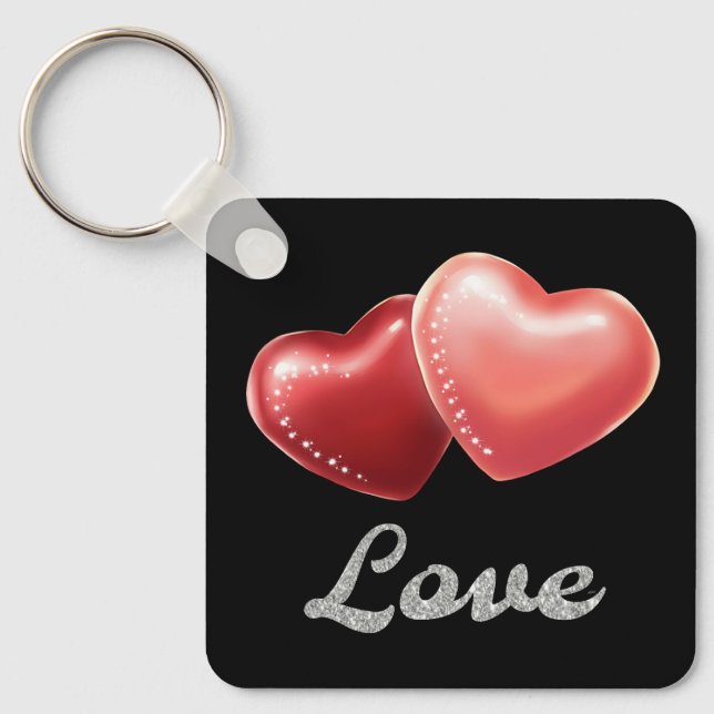 Porte-clés Cœurs Rouges Pailletés Romantiques "Amour" Design (Recto)