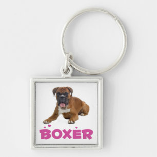 Porte-clés coeurs violets d'amour de chiot Boxer