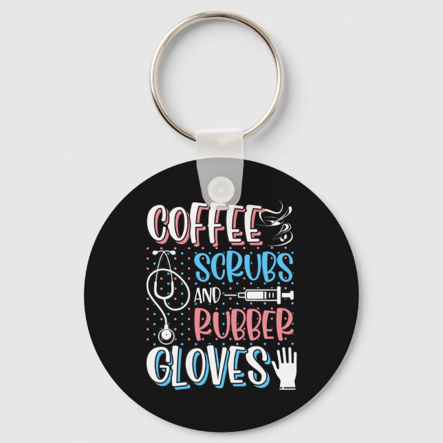 Porte-clés COFFEE SCRUBS RUBBER GLOVES RN Infirmière inscrite (Recto)