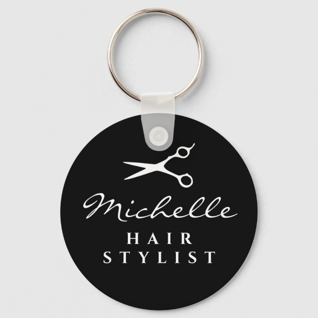 Porte-clés Coiffeur coiffeur salon ciseaux nom personnalisé (Recto)