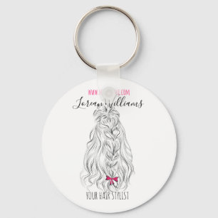 Porte-clés Coiffure moderne Noir Blanc Vave Cheveux Rose Bow