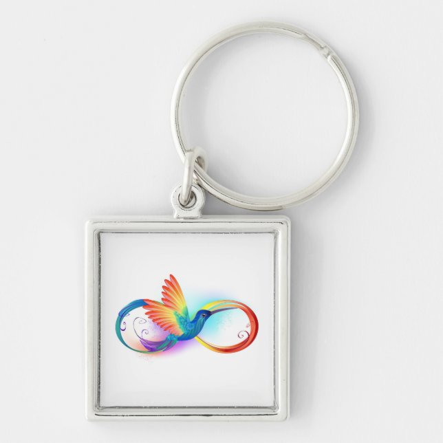 Porte-clés Colibri arc-en-ciel avec symbole d'infini (Devant)
