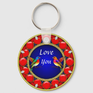 Porte-clés Colibri coloré entouré d'un coeur romantique