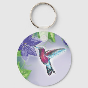 Porte-clés colibri élégant coloré et fleurs violettes