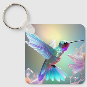 Porte-clés Colibri en verre arc-en-ciel