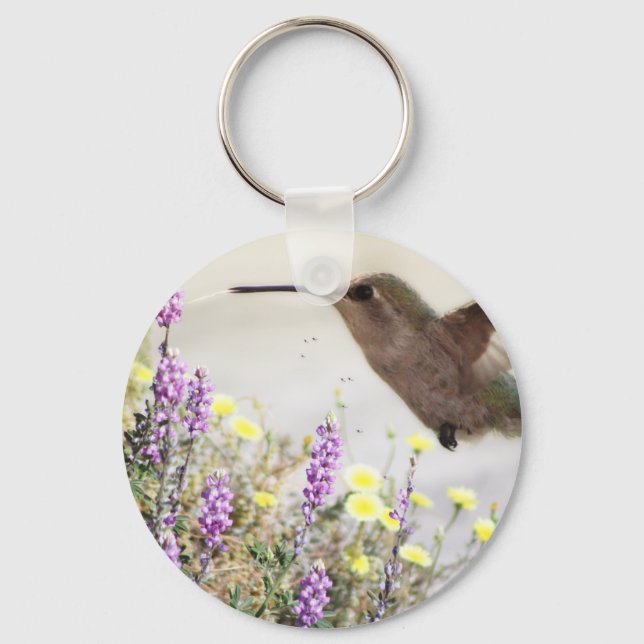 Porte-clés Colibri et Art numérique Fleur sauvage (Recto)