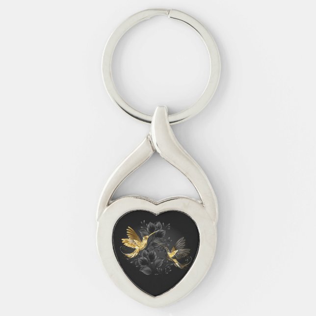 Porte-clés Colibri noir et or (Devant)