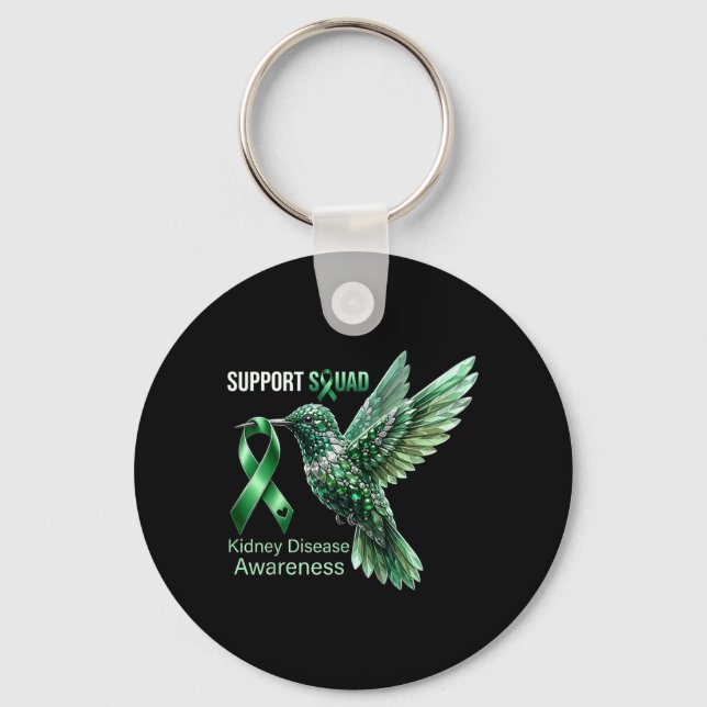 Porte-clés Colibri Ruban Vert Soutien Maladie Rénale (Recto)