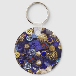 Porte-clés Collage bleu-foncé de bouton