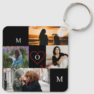 Porte-clés Collage de 4 photos personnalisé avec monogramme d