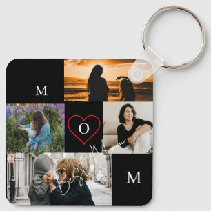 Porte-clés Collage de 4 photos personnalisé avec monogramme d