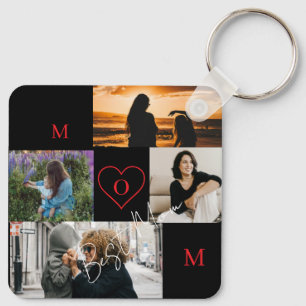 Porte-clés Collage de 4 photos personnalisé Monogramme de Mam