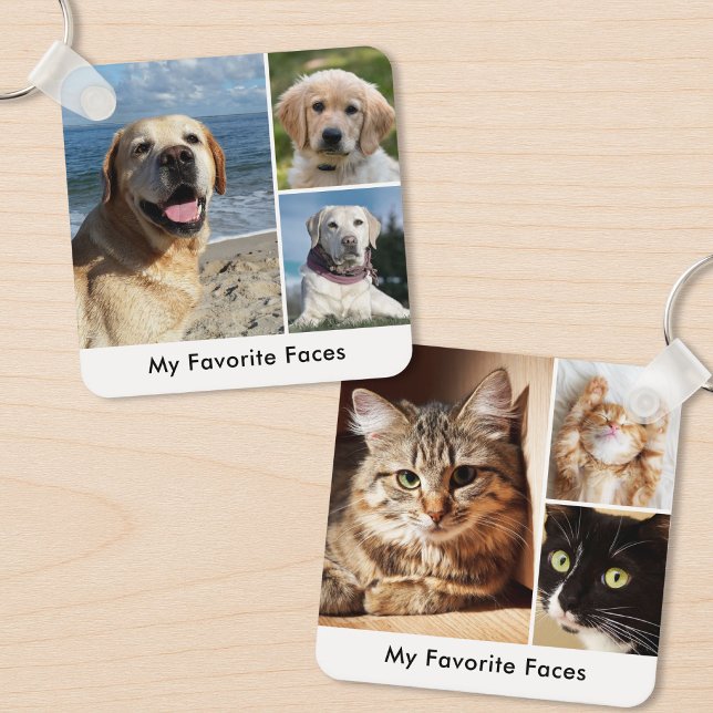 Porte-clés Collage de photos de mon animal de compagnie préfé (Pet Dog Cat My Favorite Faces Photo Collage Keychain)