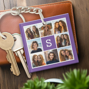 Porte-clés Collage de photos personnalisé avec monogramme Aub