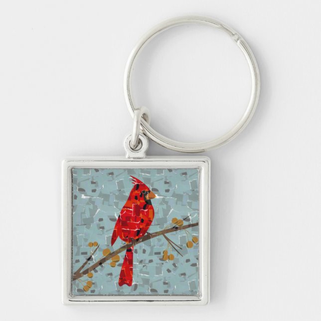 Porte-clés Collage d'oiseau cardinal de Noël (Devant)