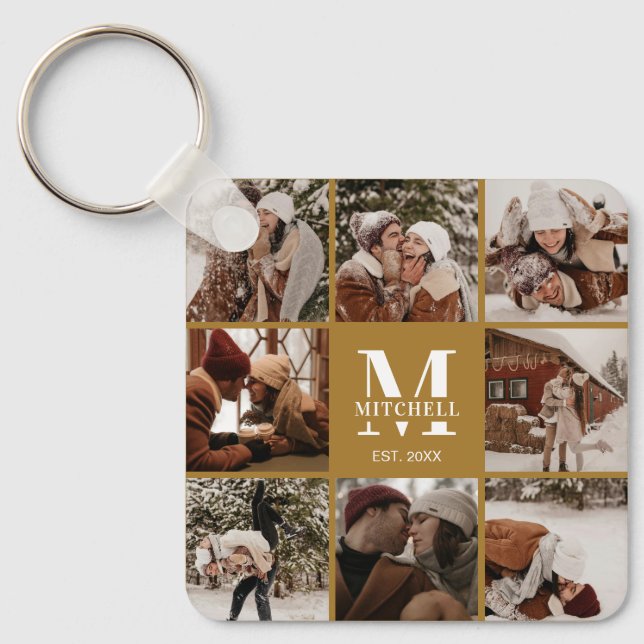 Porte-clés Collage photo de couple monogrammé | Cadeau Monogr (Recto)