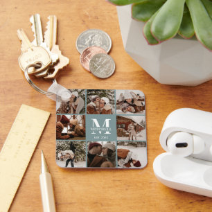 Porte-clés Collage photo de couple monogrammé Monogramme ve