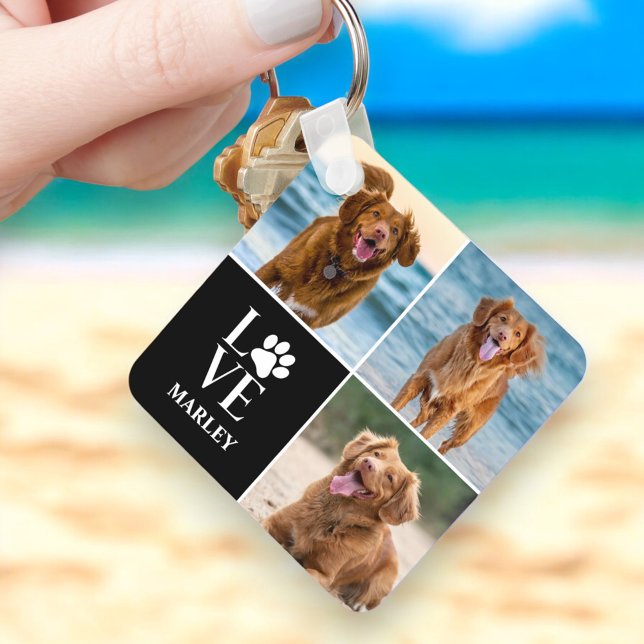 Porte-clés Collage photo personnalisé amour chien nom Animal  (Créateur téléchargé)