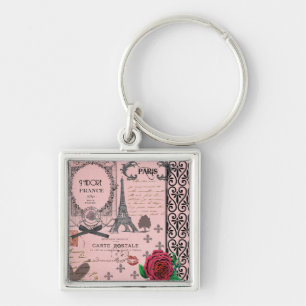 Porte-clés Collage rose vintage de Paris