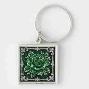 Porte-clés collection de fleurs en cristal d'émeraude royale