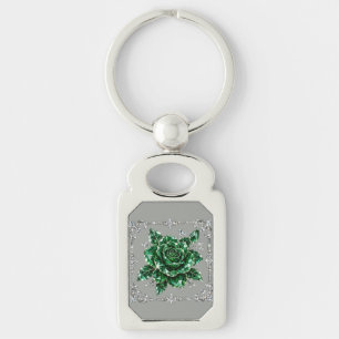 Porte-clés collection de fleurs en cristal d'émeraude royale