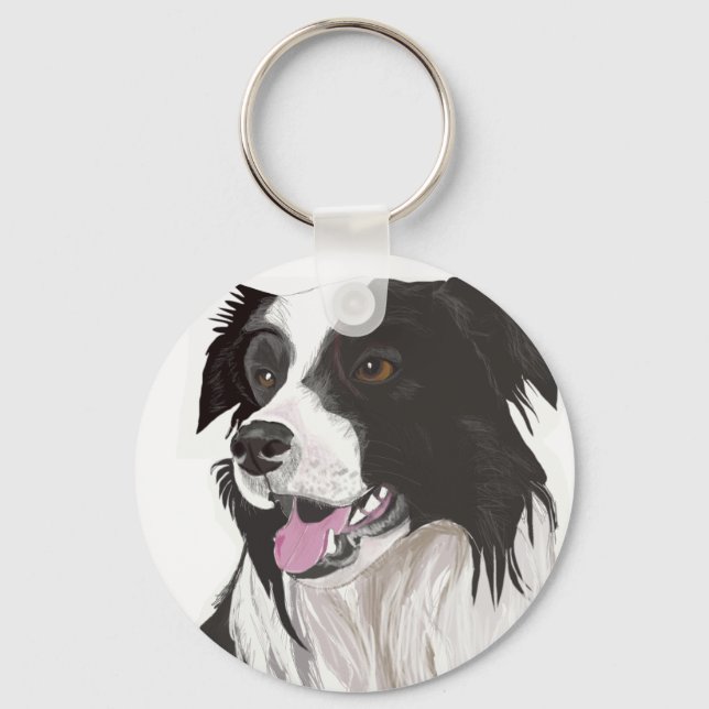 Porte-clés Collie noir et blanc aux yeux marron (Recto)