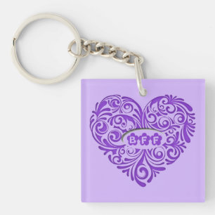 Porte-clés Collier de clés personnalisé cœur BFF violet