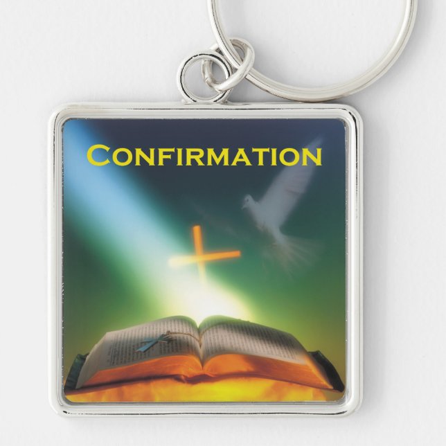 Porte-clés Colombe de confirmation, Bible, Croix (Devant)