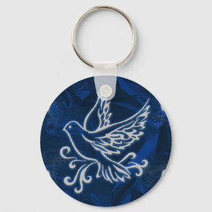 Porte-clés Colombe sur l'aluminium bleu