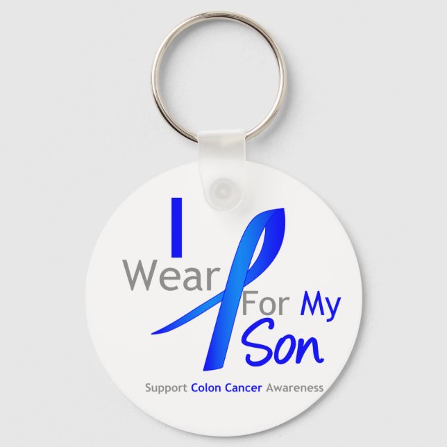 Porte-clés Colon Cancer Je Porte Du Bleu Pour Mon Fils (Recto)