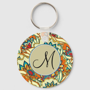 Porte-clés Coloré Motif Floral Automne Monogramme