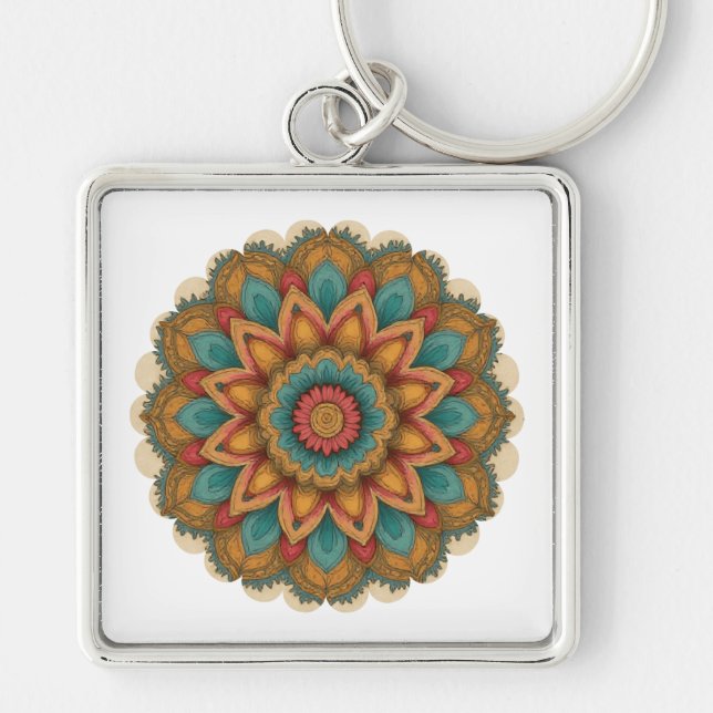 Porte-clés Colorful Mandala Floral Boho Charm (Devant)