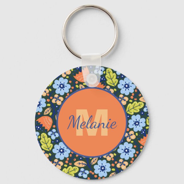 Porte-clés Colorful Modern Pretty Flower Pattern Personalised (Recto)