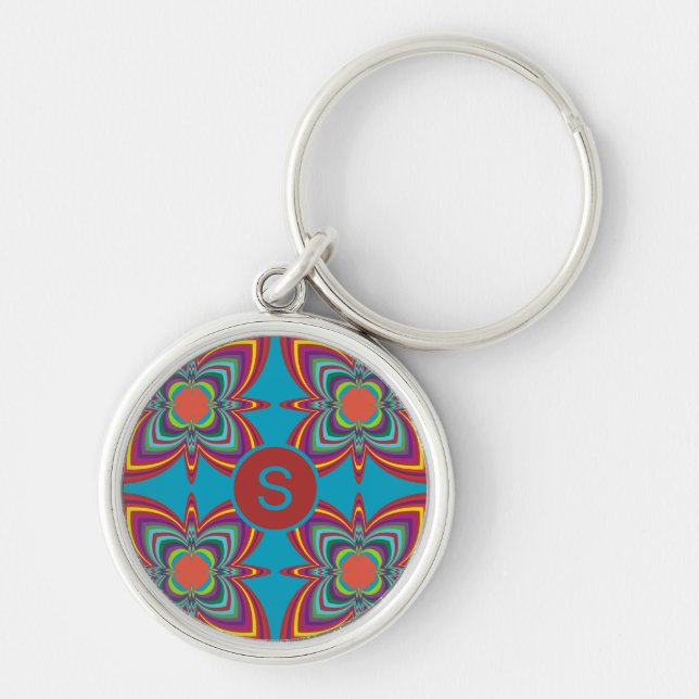 Porte-clés Colorful Psychedelic Geometric Pattern Monogram (Devant)
