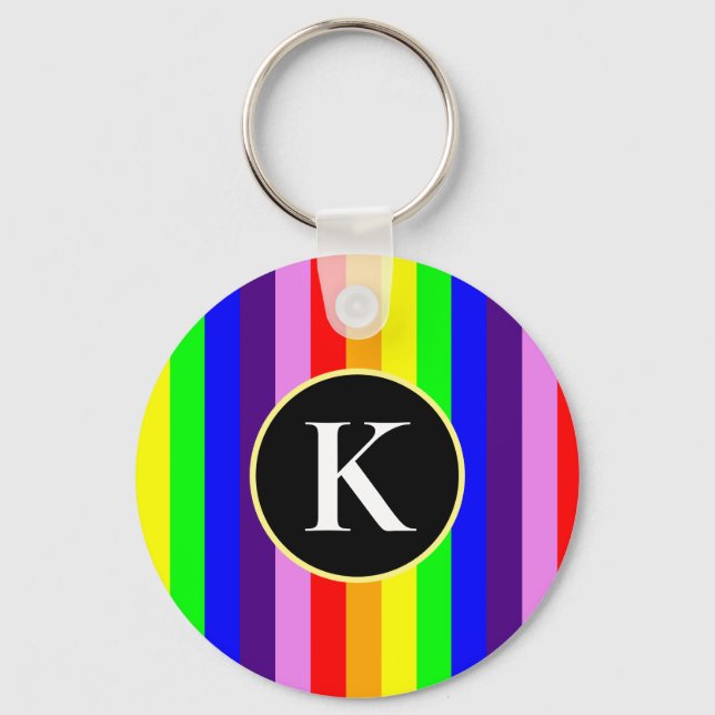 Porte-clés Colorful Vertical Rainbow Stripes Custom Monogram (Recto)