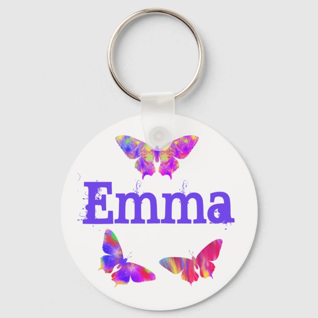 Porte-clés Colourful Butterfly Art Pattern Emma Add Name (Recto)