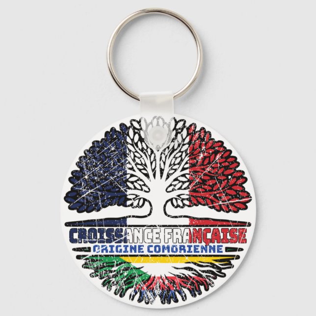 Porte-clés Comores Comorien France Arbre Drapeau (Recto)