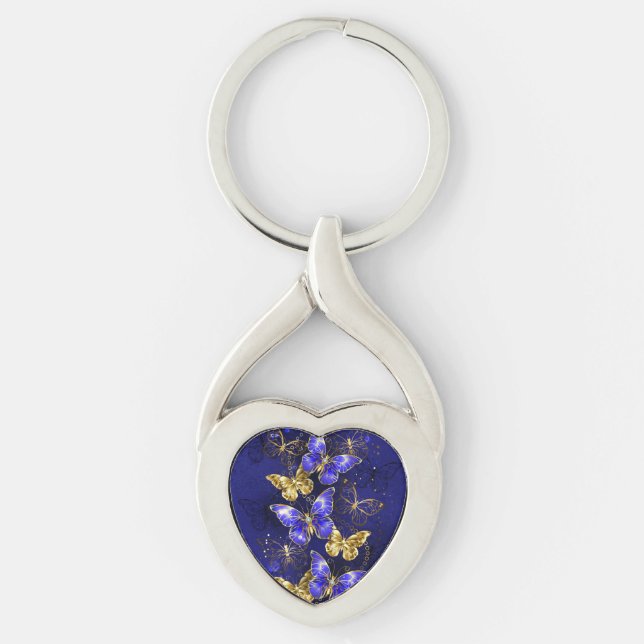 Porte-clés Composition avec papillons de saphir (Devant)