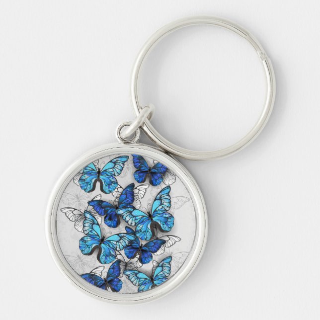 Porte-clés Composition de papillons blancs et bleus (Devant)