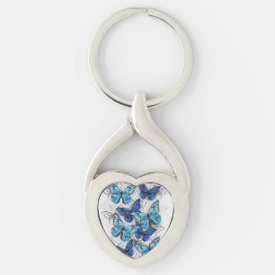 Porte-clés Composition de papillons blancs et bleus