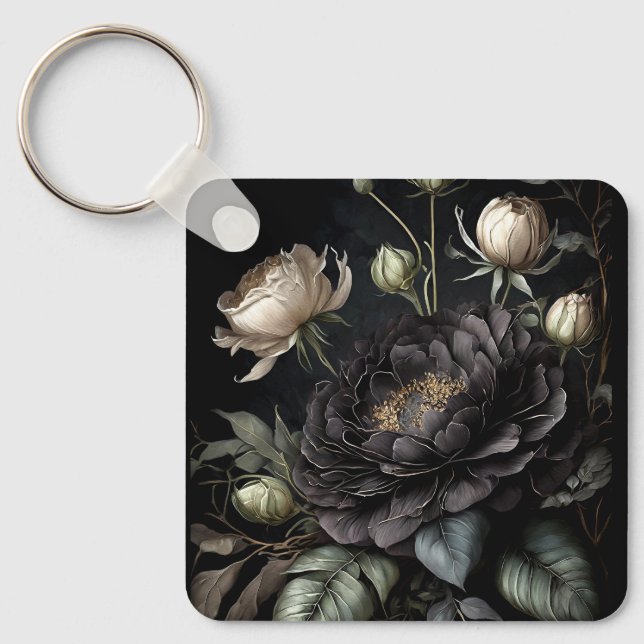 Porte-clés Composition de rose gothique Fleur noire (Recto)
