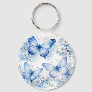 Porte-clés Composition florale Papillon Bleu