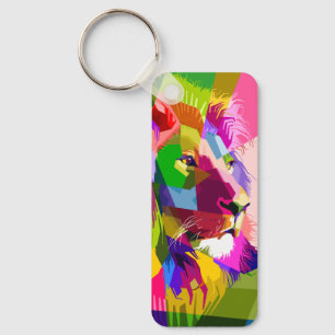 Porte-clés Conception d'art pop prismatique coloré de lion