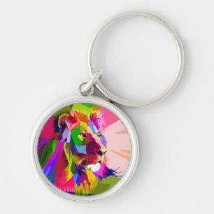 Porte-clés Conception d'art pop prismatique coloré de lion