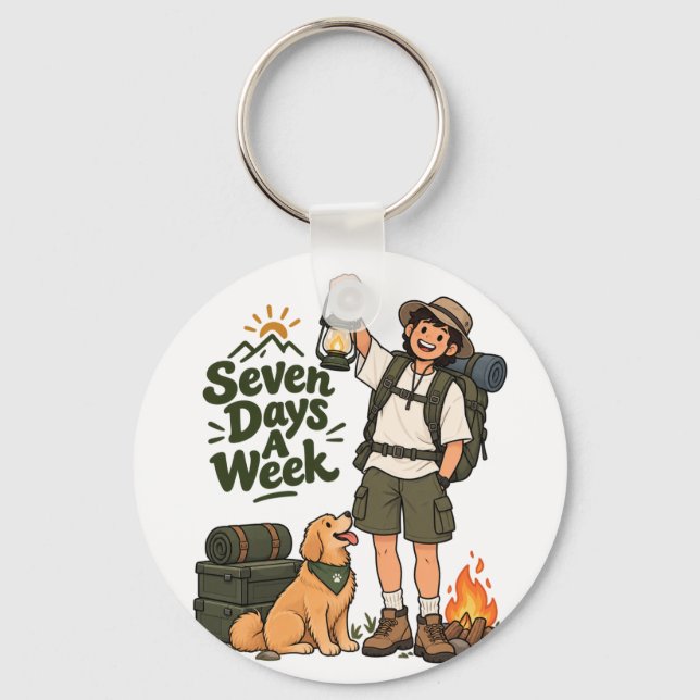 Porte-clés Conception d'aventure de camping sept jours par se (Recto)