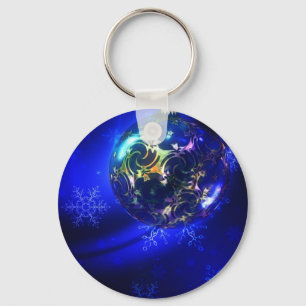 Porte-clés Conception de boule de Noël bleu électrique, perso
